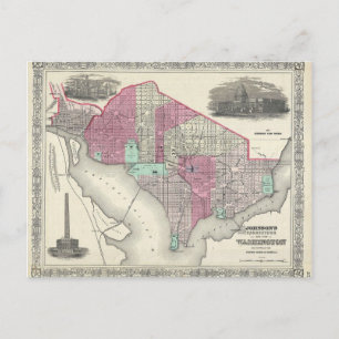 Johnson karta 1866 av Washington D.C. Vykort