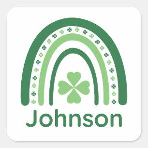 Johnson Namn Klöver Boho Rainbow Fyrkantigt Klistermärke