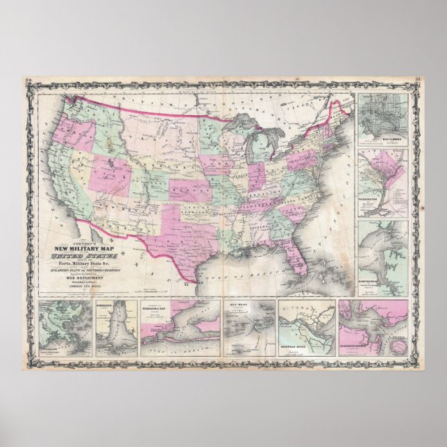 Johnson:s militära Karta i Förenade Stater Poster (Framsidan)
