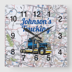 Johnson's Trucking Road Karta Square Wall Clock Fyrkantig Klocka