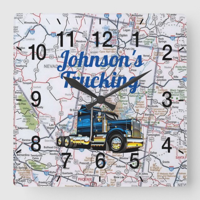 Johnson's Trucking Road Karta Square Wall Clock Fyrkantig Klocka (Framsida)