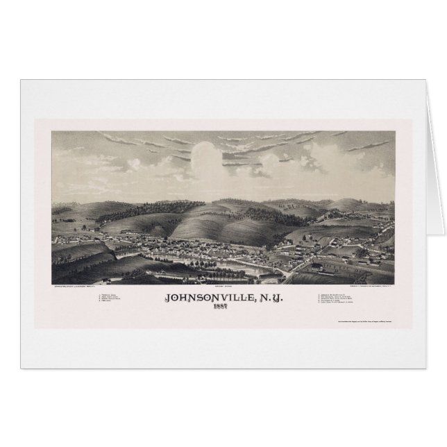 Johnsonville panorama- karta för NY - 1887 Hälsningskort (Framsidan Horizontal)