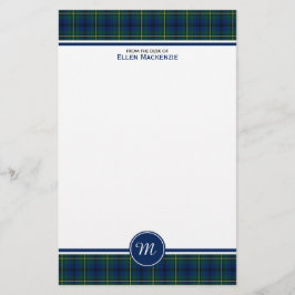Johnston Klan Tartan Blue och Grönt Play Monogram Brevpapper