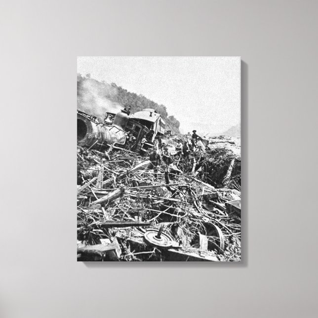 Johnstown Flood Tåg Wreck Vintage 1889 Canvastryck (Framsida)