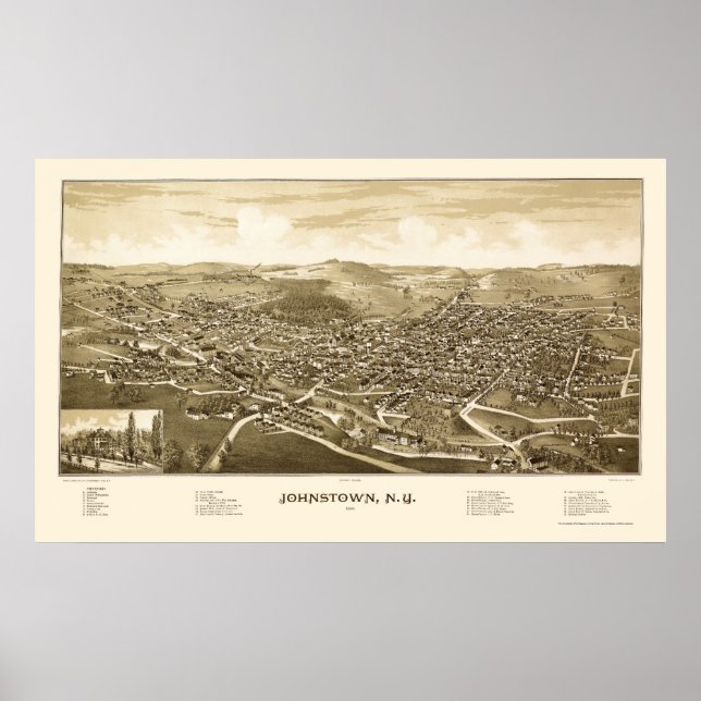 Johnstown, NY Panoramic Karta - 1888 Poster (Framsidan)