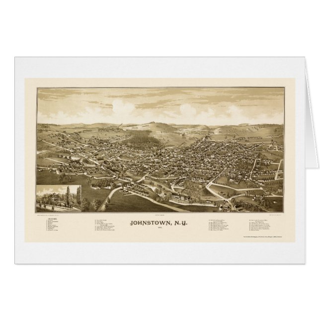 Johnstown panorama- karta för NY - 1888 Hälsningskort (Framsidan Horizontal)