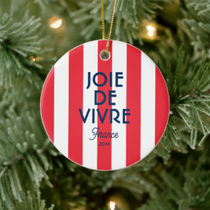 Joie De Vivre Frankrike Red Cabana Rand Fransk Julgransprydnad Keramik