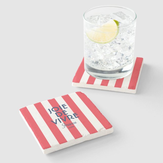 Joie De Vivre Frankrike Red Cabana Rand Fransk Stenunderlägg (Sidan)