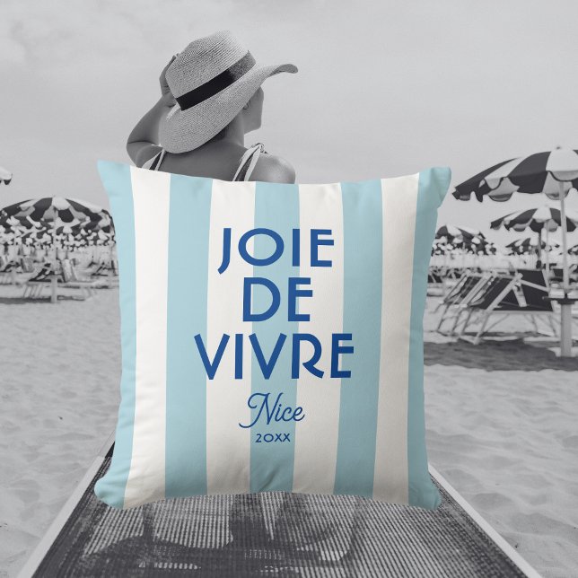 Joie De Vivre Nice Blue Cabana Rand Fransk Kudde (Skapare uppladdad)