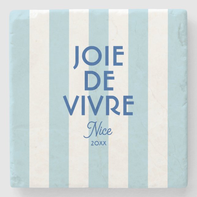 Joie De Vivre Nice Blue Cabana Rand Fransk Stenunderlägg (Framsidan)