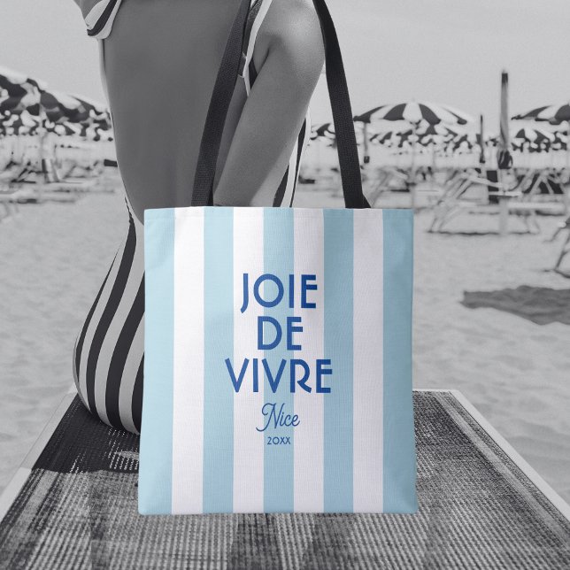 Joie De Vivre Nice Blue Cabana Rand Fransk Tygkasse (Skapare uppladdad)
