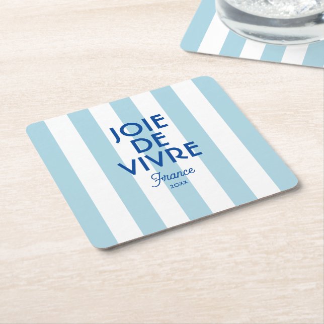 Joie De Vivre Nice Blue Cabana Rand Fransk Underlägg Papper Kvadrat (Vinklad)