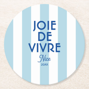 Joie De Vivre Nice Blue Cabana Rand Fransk Underlägg Papper Rund