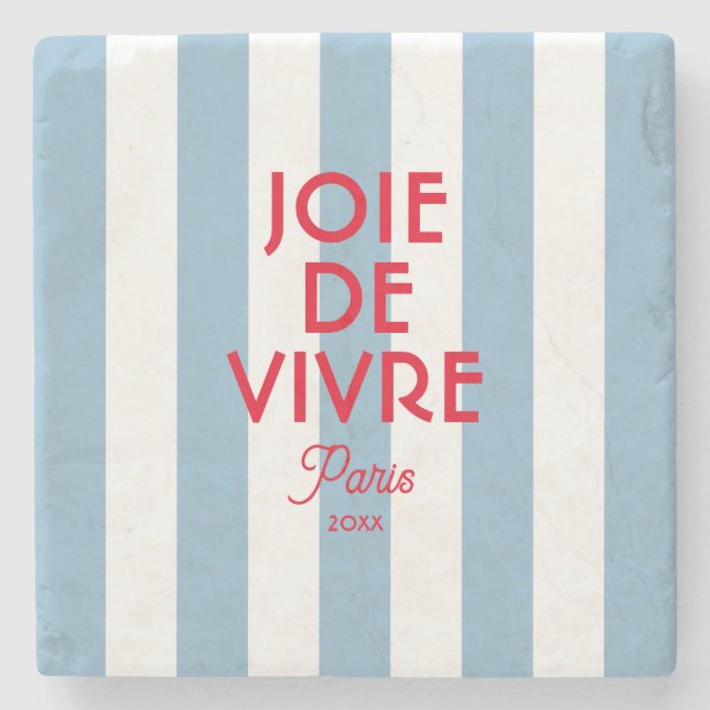 Joie De Vivre Paris Fransk Blue Cabana Rand Stenunderlägg (Framsidan)