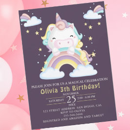 Join the magical celebration, Cute Unicorn Girl Inbjudningar