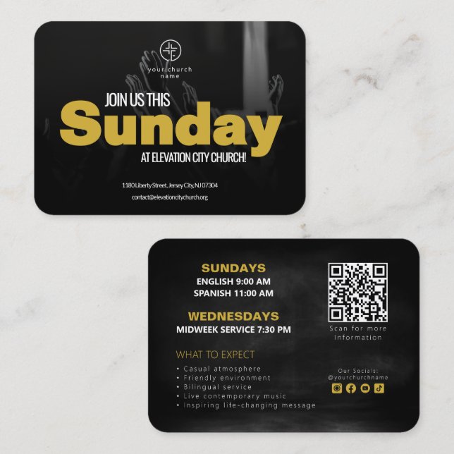 Join Us Church Invitation Calling Card Template (Fram/baksida)
