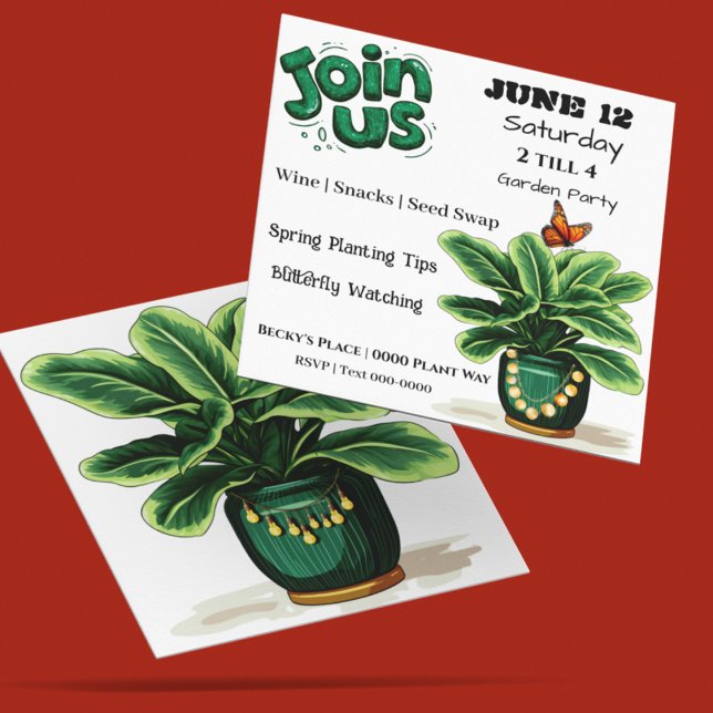 Join Us Plants and Butterflies Garden Party Invite Inbjudningar (Join us for a plant party customizable invitation for everything garden related)