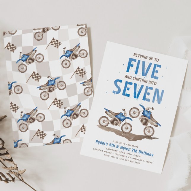 Joint 5th & 7th Dirt Bike Birthday Invitation Inbjudningar (Skapare uppladdad)