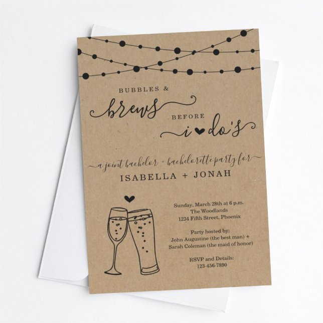 Joint Bachelor & Bachelorette Party Bubbles & Brew Inbjudningar (Skapare uppladdad)