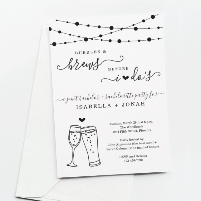 Joint Bachelor & Bachelorette Party Bubbles & Brew Inbjudningar (Skapare uppladdad)