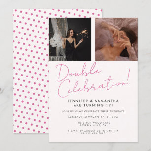 Joint Birthday Dubbla Firande Rosa Girly Photo Inbjudningar