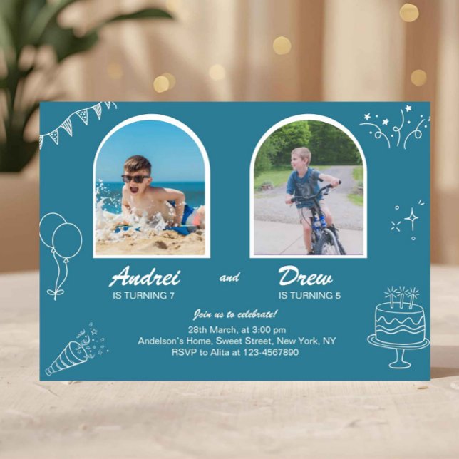 Joint Birthday Invitation for Boys Double Party Inbjudningar (joint birthday invitation, sibling birthday invite, two kids birthday invitation, double birthday pa)
