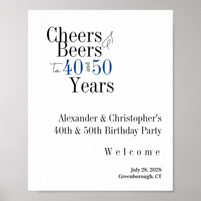 Joint Birthday Party Cheers Beer Blue Welcome Poster (Framsidan)