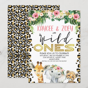 Joint Cheetah Blommigt Vild Ones Birthday Call Inbjudningar