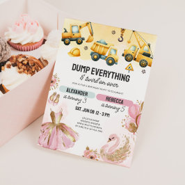 Joint Construction & Ballerina Sibling Birthday Inbjudningar