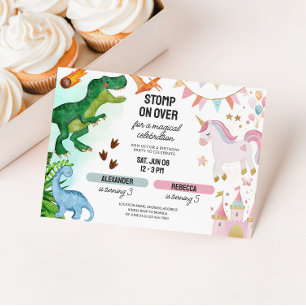 Joint Dinosaur & Unicorn Boy Girl Birthday Inbjudningar