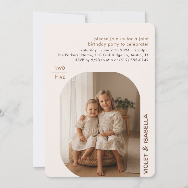 Joint Dual Sister Photo Birthday Party Celebration Inbjudningar (Framsida)