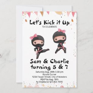 Joint Ninja Sisters Dual Syskon Birthday Inbjudningar