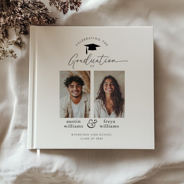Joint Studentfest 2 Photo Gästböcker (Zazzle Joint Graduation Party 2 Photo Guest Book)