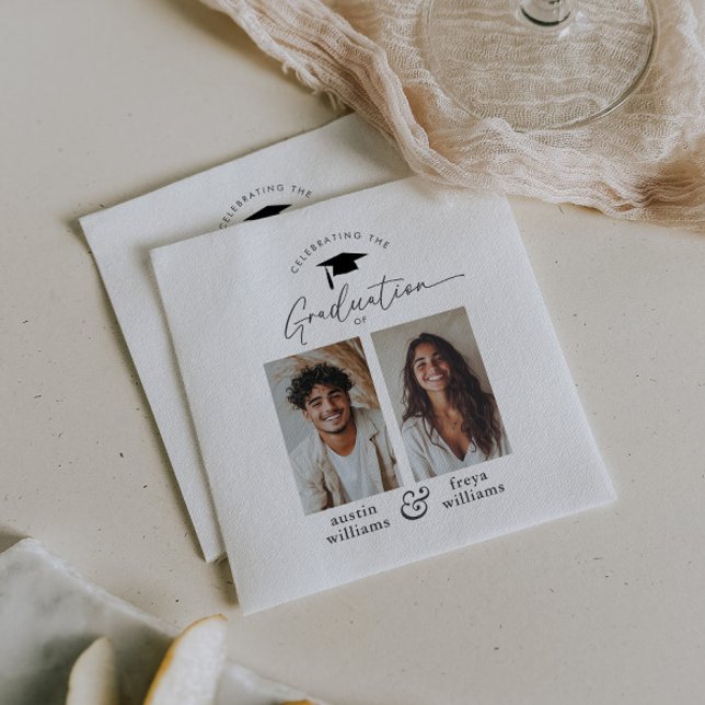 Joint Studentfest 2 Photo Pappersservett (Zazzle Joint Graduation Party 2 Photo Napkins)