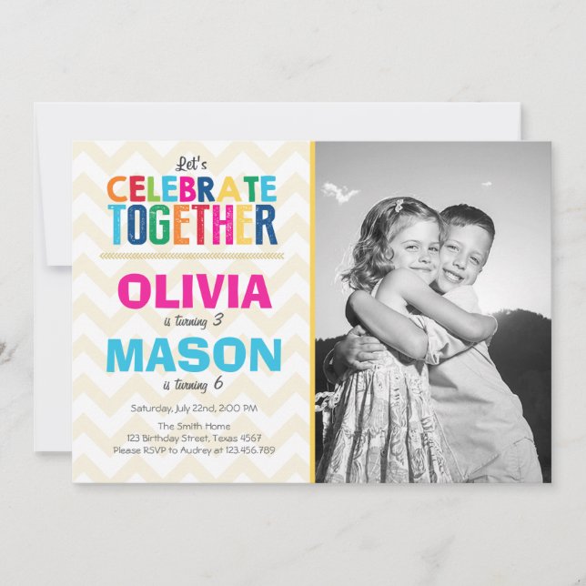 Joint twin födelsedagsfest inbjudan (Framsida)