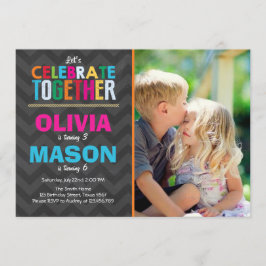 Joint twin födelsedagsfest inbjudan Boy Girl