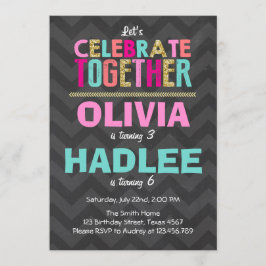 Joint twin födelsedagsfest inbjudan Girls rosa