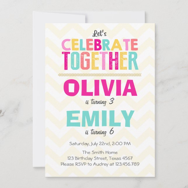 Joint twin födelsedagsfest inbjudan Girls Rosa (Framsida)