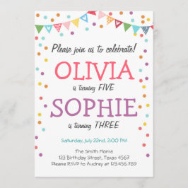 Joint twin födelsedagsfest inbjudan konetti