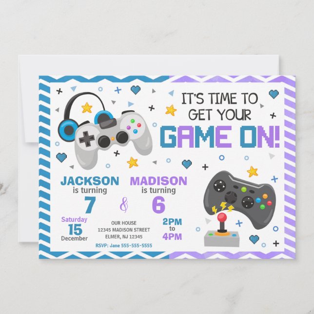 Joint Video Game Birthday Invitation | Gamer Party Inbjudningar (Framsida)