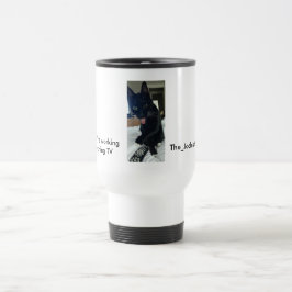 Joke mugg-katt med tunga-färglös  i fjärran resemugg