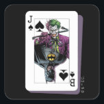 Joker and Batman Spade Playing Card Illustration Fyrkantigt Klistermärke<br><div class="desc">This Killing Joke style Joker and Batman playing card graphic features Joker with a crow bar! Check out this graphic on a t-shirt,  poster,  and many more customizable Zazzle products perfect for gifting or treating yourself!</div>