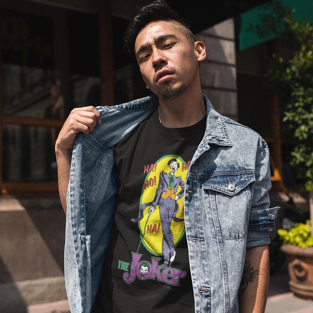 Joker Cackles 2 T Shirt (Person wearing t-shirt)