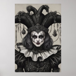 Joker Clown in Black and White Poster