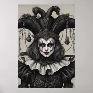 Joker Clown in Black and White Poster