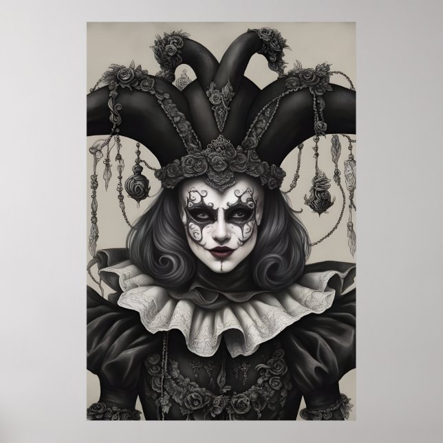 Joker Clown in Black and White Poster (Framsidan)