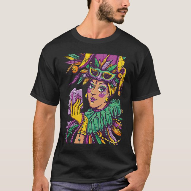 Joker Mardi Gras Party Parade Shenanigans Carnival T Shirt (Framsida)