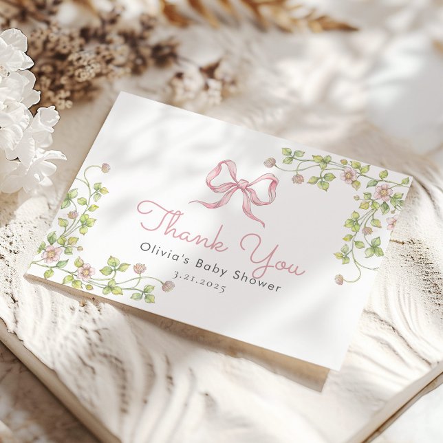 Jokertecken tack för Vintagen rosa Bow Kort (Skapare uppladdad)