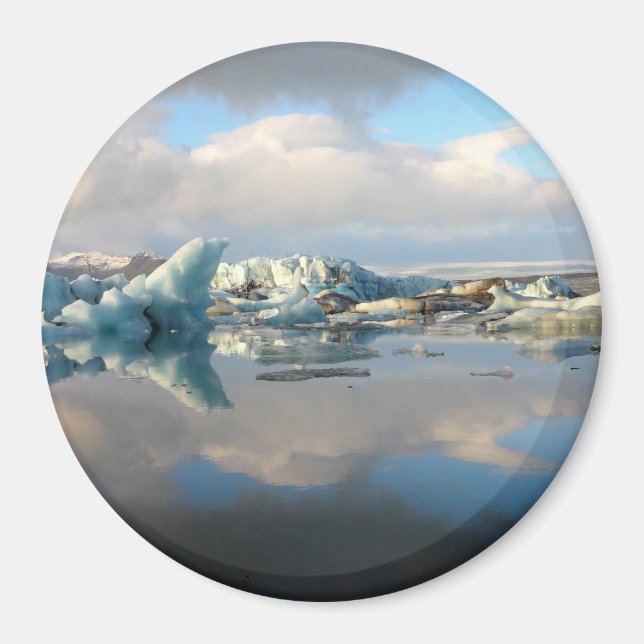 Jokulsarlon iceberg sjö reflexionsrunda magnet (Framsidan)