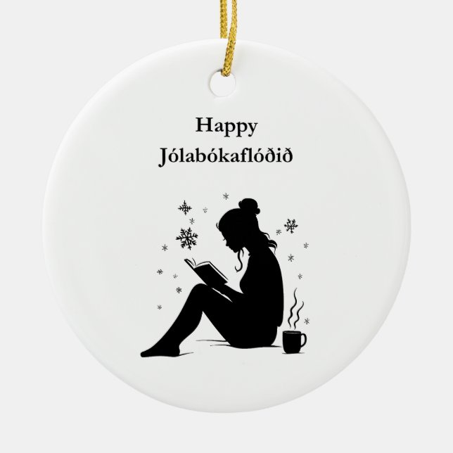 Jolabokaflod - Islands bokflod Julgransprydnad Keramik (Framsidan)